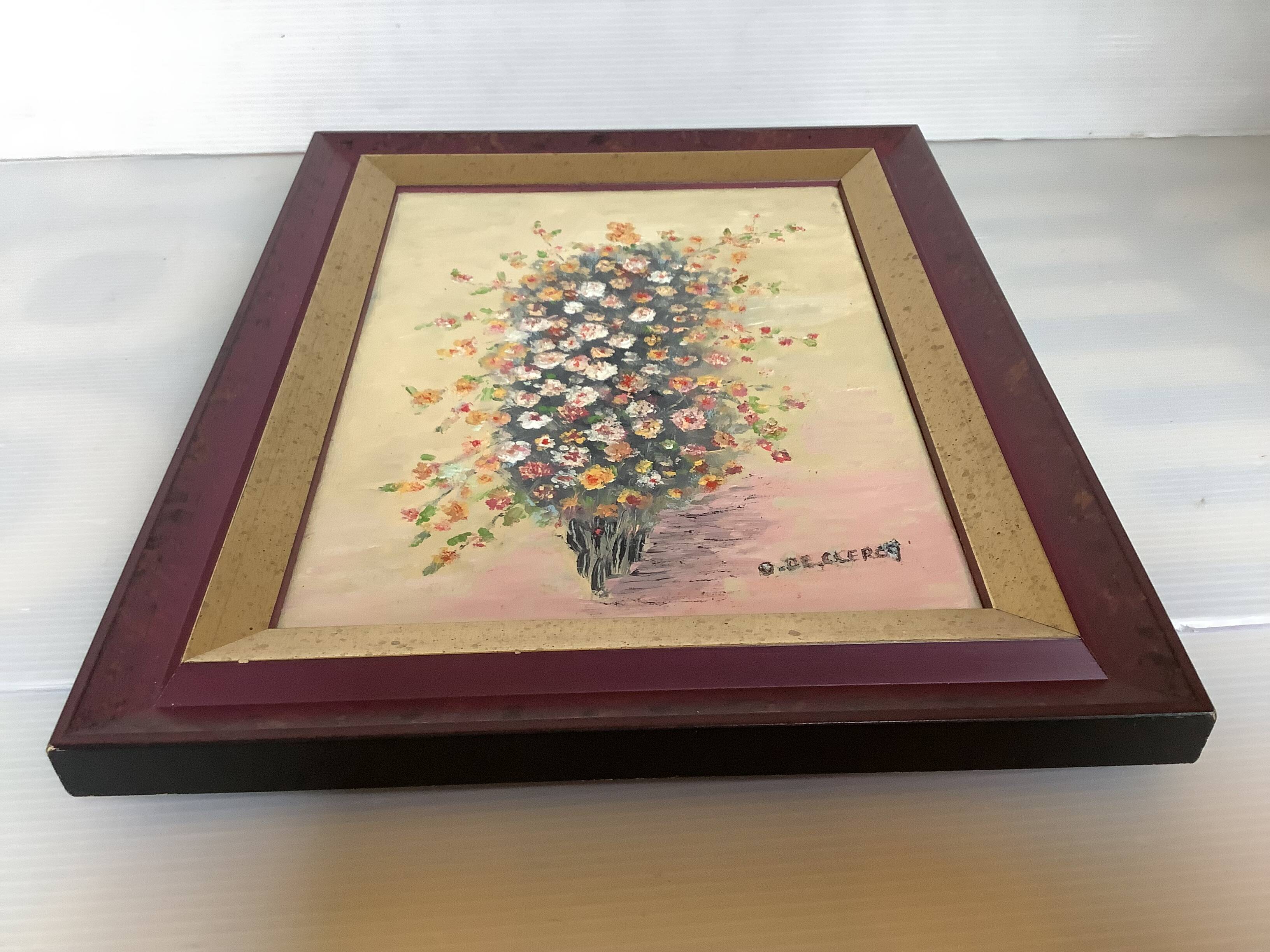Cadre tableau huile sur toile "fleurs" signé Declercq