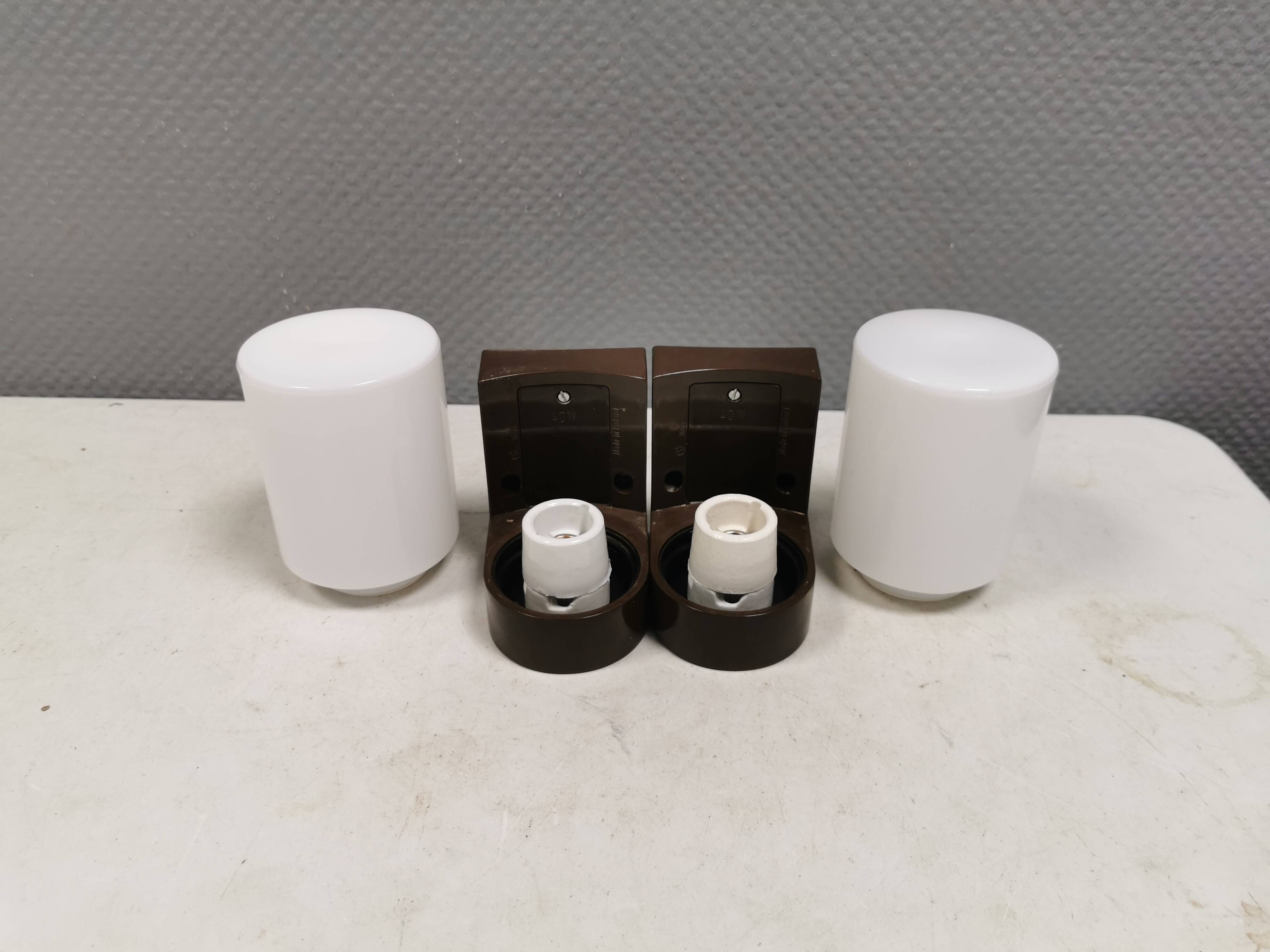 A set of vintage Wall Lamps in ABS Plastic and White Glass, Finland 1980s