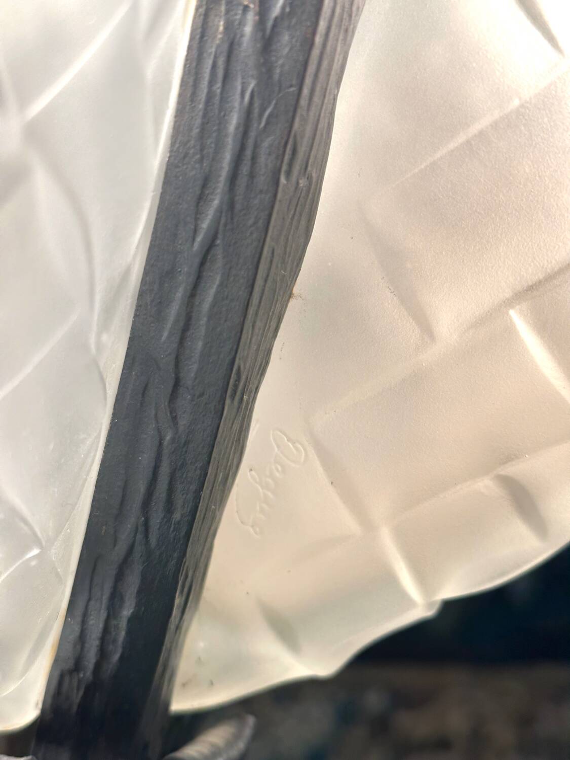 Degué - art deco period molded glass and wrought iron chandelier