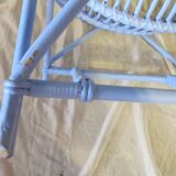 Blue painted rattan armchair