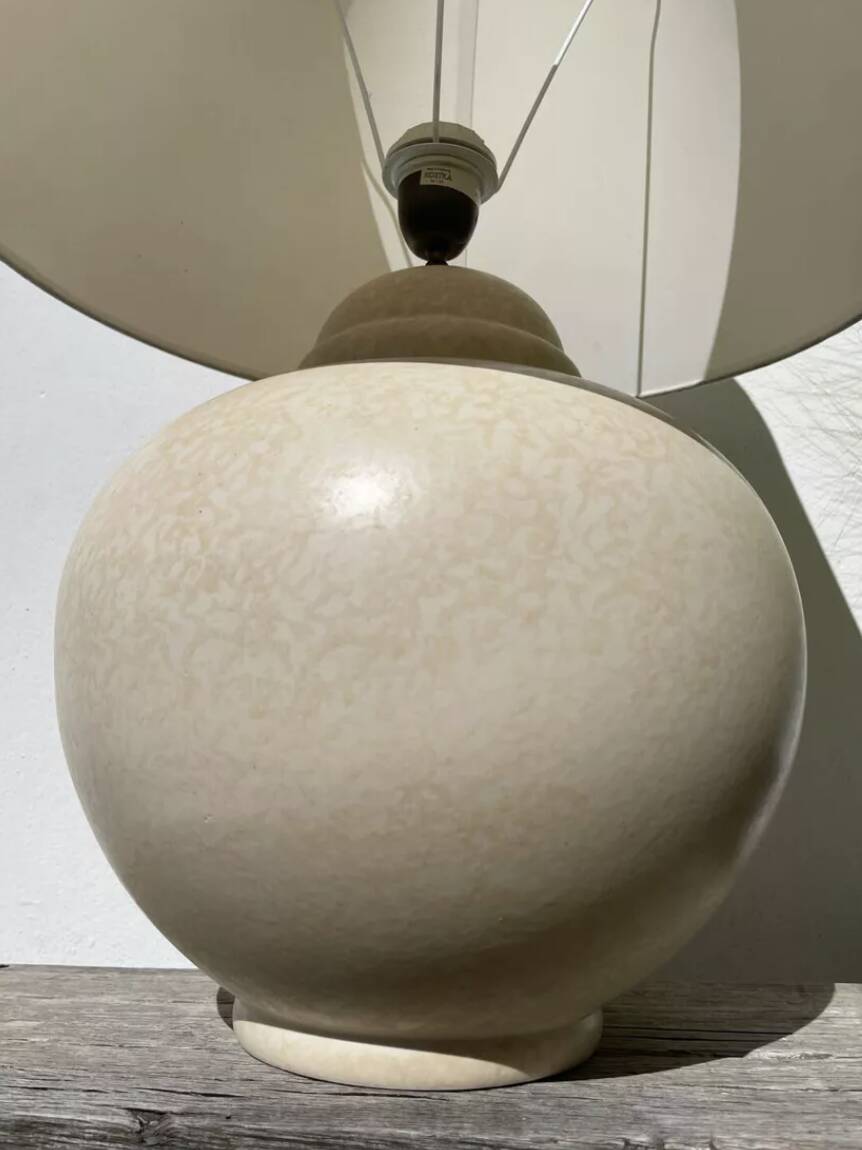 Large lamp signed Kostka vintage beige ceramic sphere