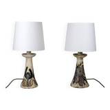 Pair of Bouffioulx sandstone candle lamps signed Dubois - 1970s