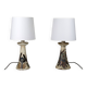 Pair of Bouffioulx sandstone candle lamps signed Dubois - 1970s