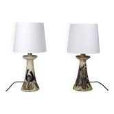 Pair of Bouffioulx sandstone candle lamps signed Dubois - 1970s