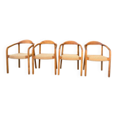 Ensemble de 4 chaises en bois massif avec cordon et accoudoirs