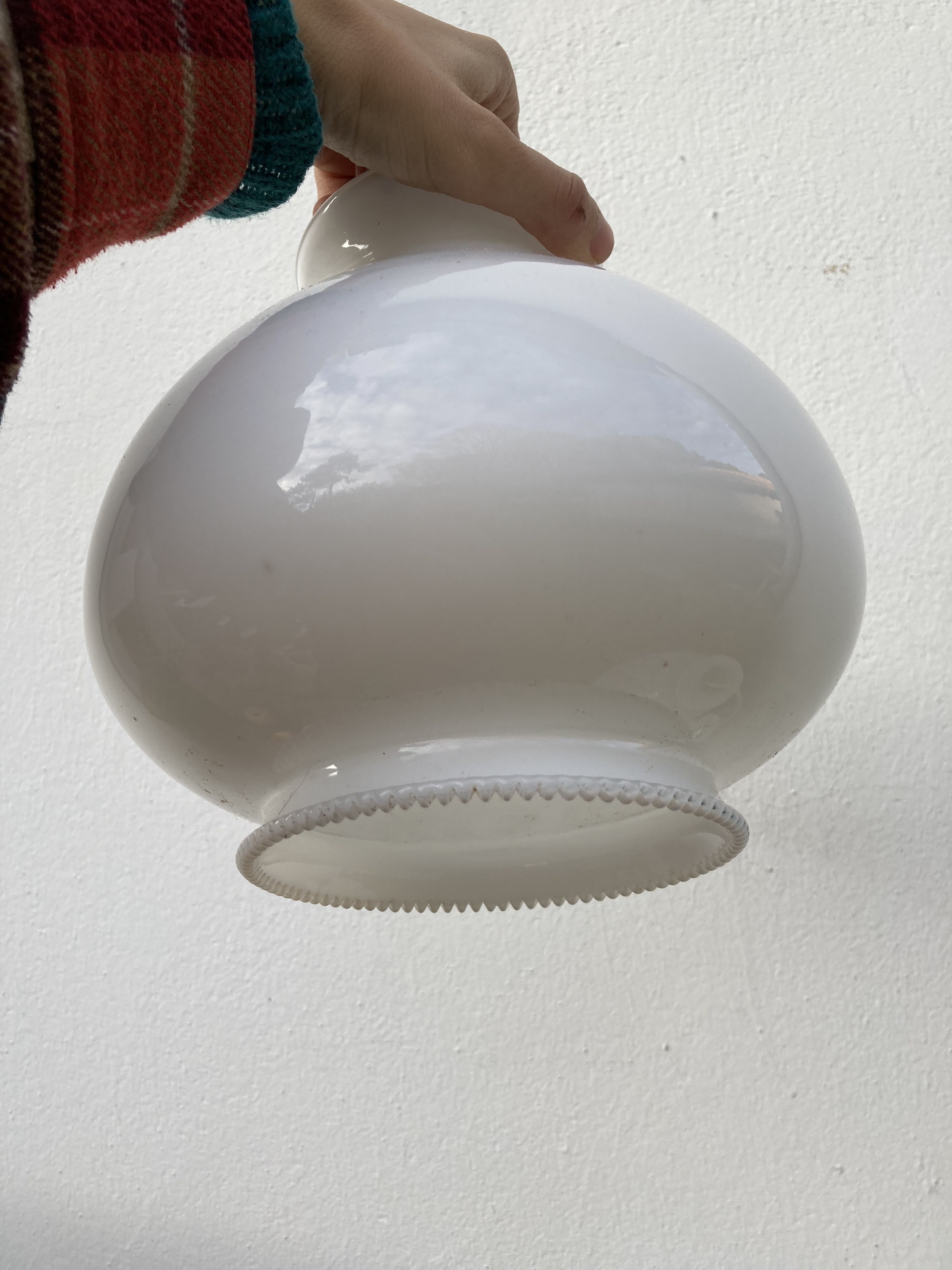 Pair of vintage white glass pendant lamp in the shape of a vintage globe