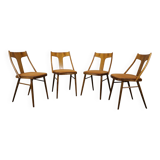 Set of four walnut dining chairs, Czechoslovakia, 1950s