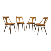 Ensemble de quatre chaises de salle à manger en noyer, Tchécoslovaquie, années 1950