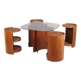 Table d'appoint mid-century en chêne et verre fumé, tchèque, années 1960