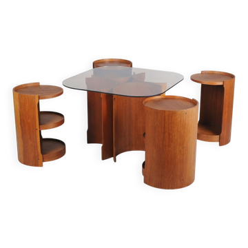 Table d'appoint mid-century en chêne et verre fumé, tchèque, années 1960