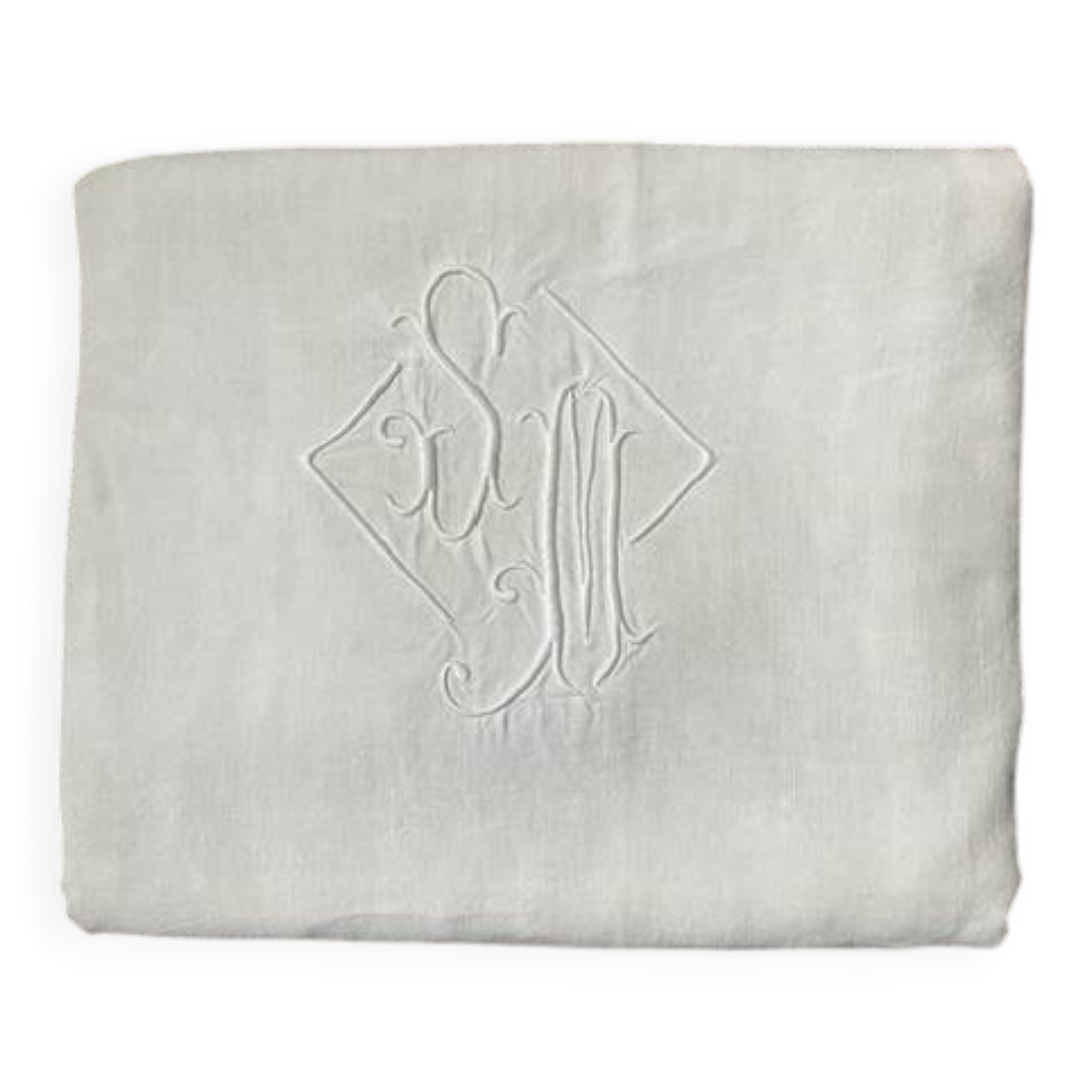 Antique cotton and linen sheet monogrammed M B with Venice lace