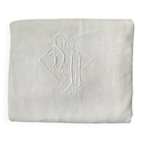 Antique cotton and linen sheet monogrammed M B with Venice lace