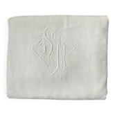 Antique cotton and linen sheet monogrammed M B with Venice lace