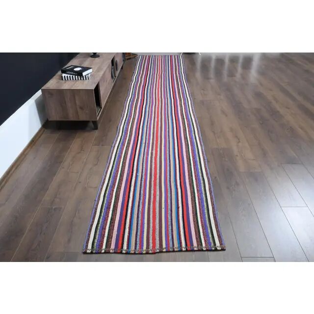 1970s vintage Turkish Oushak handmade wool cotton pink runner rug 88x477