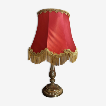 Lampe à poser de chevet vintage laiton abat jour satin fuchsia