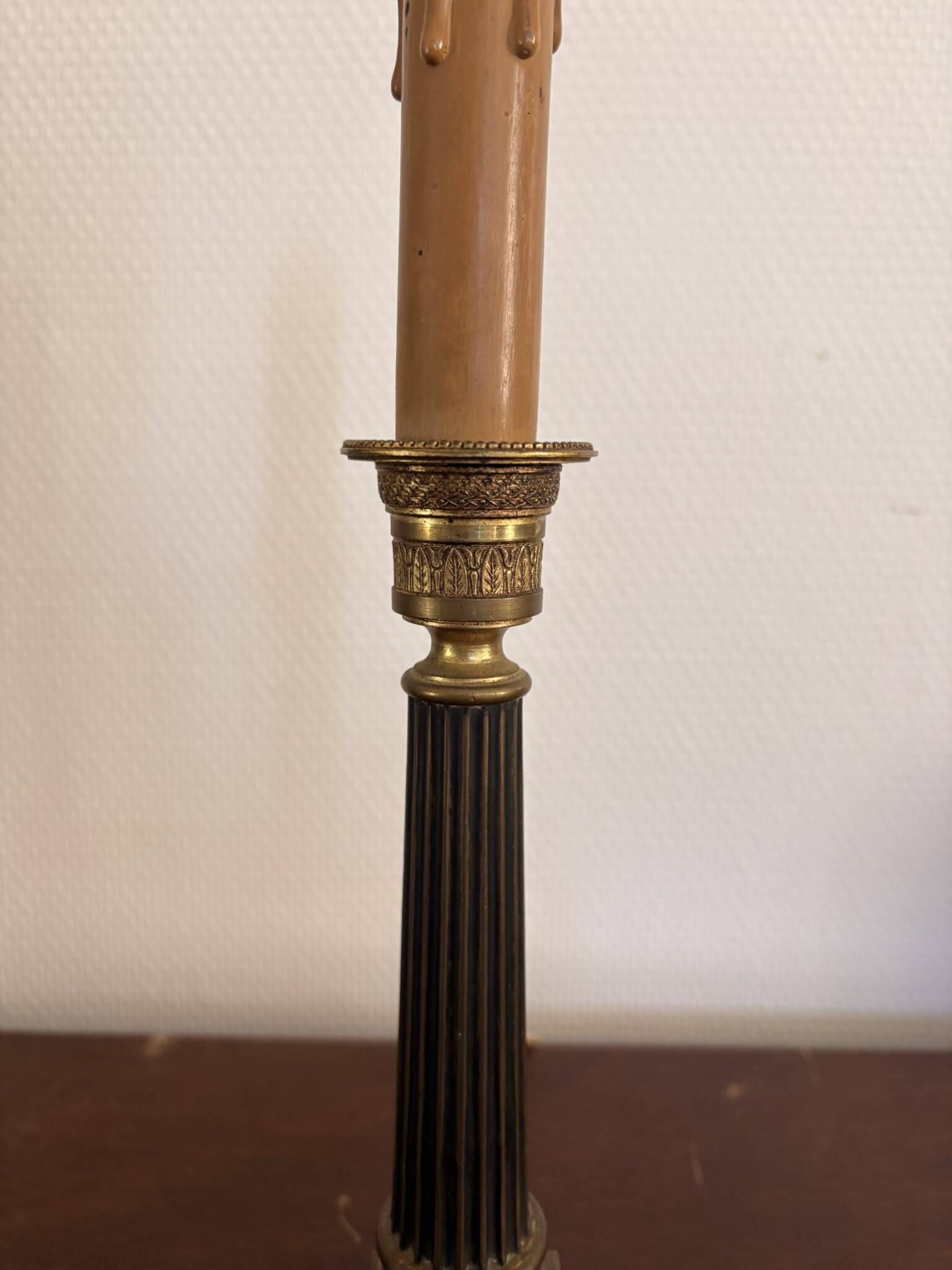 Antique Column Candle Holder Lamp Golden Brass Empire Directoire Neo-Classical
