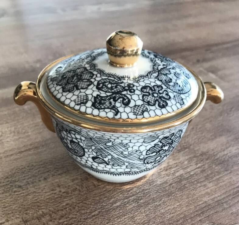 Limoges sugar bowl hand-painted Le Tallec x Rochas Paris vintage 1950s