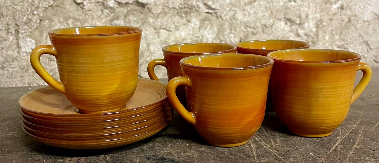 Lot De 5 Tasses à Café Arcopal Avec Soucoupes - Blanc, Verre, Occasion Très Bon état