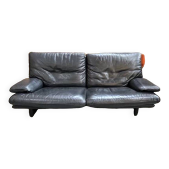 Lugne Roset designer leather sofa, black leather sofa