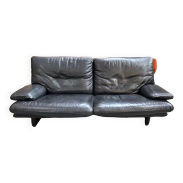Ligne Roset designer leather sofa, black leather sofa.