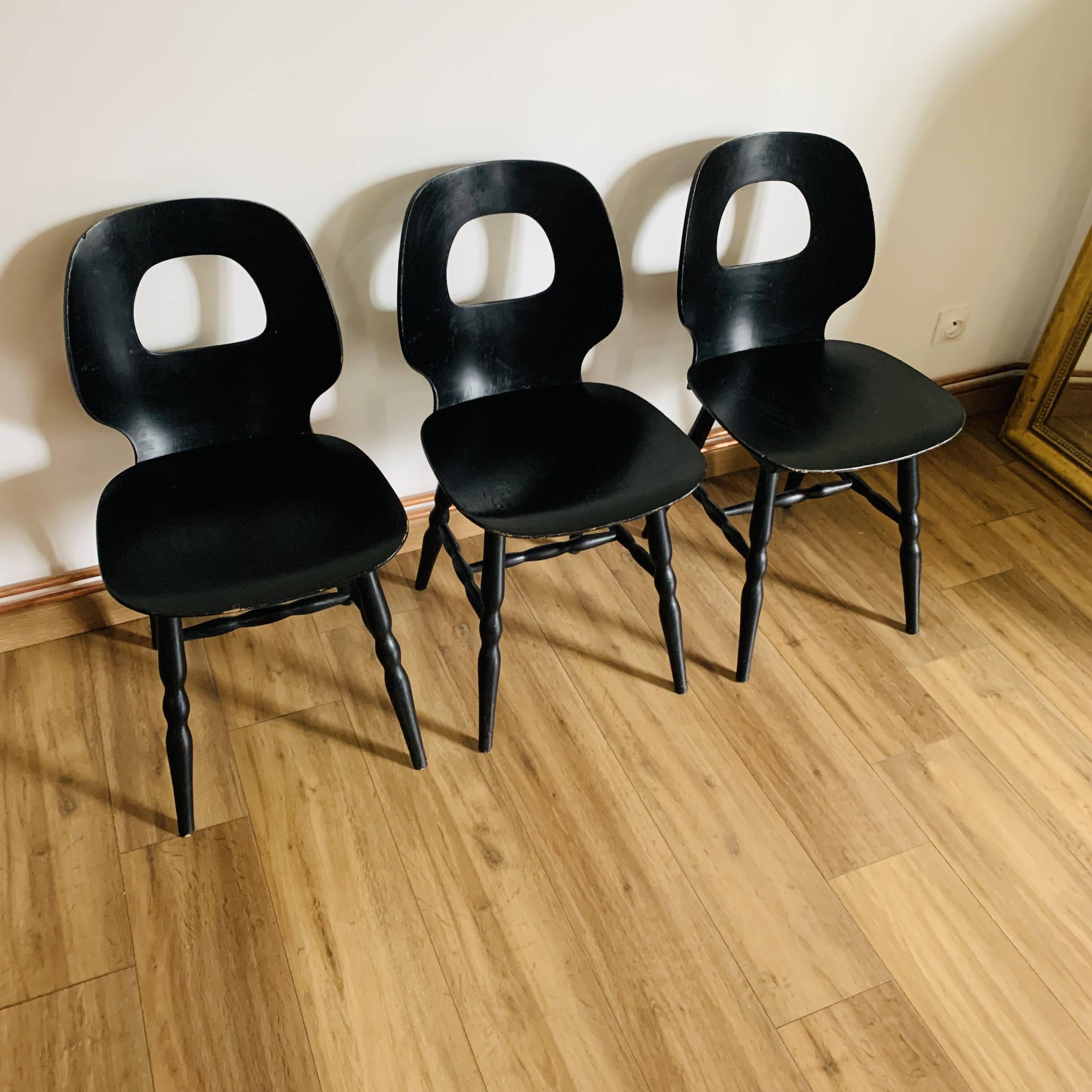 Set of 3 black Baumann eye model chairs
