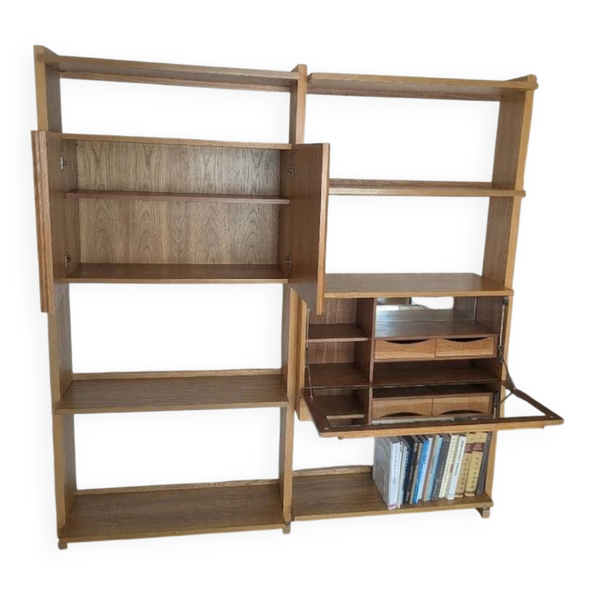 Scandi-Modern Wood Veneer Library-Bar (1970s)