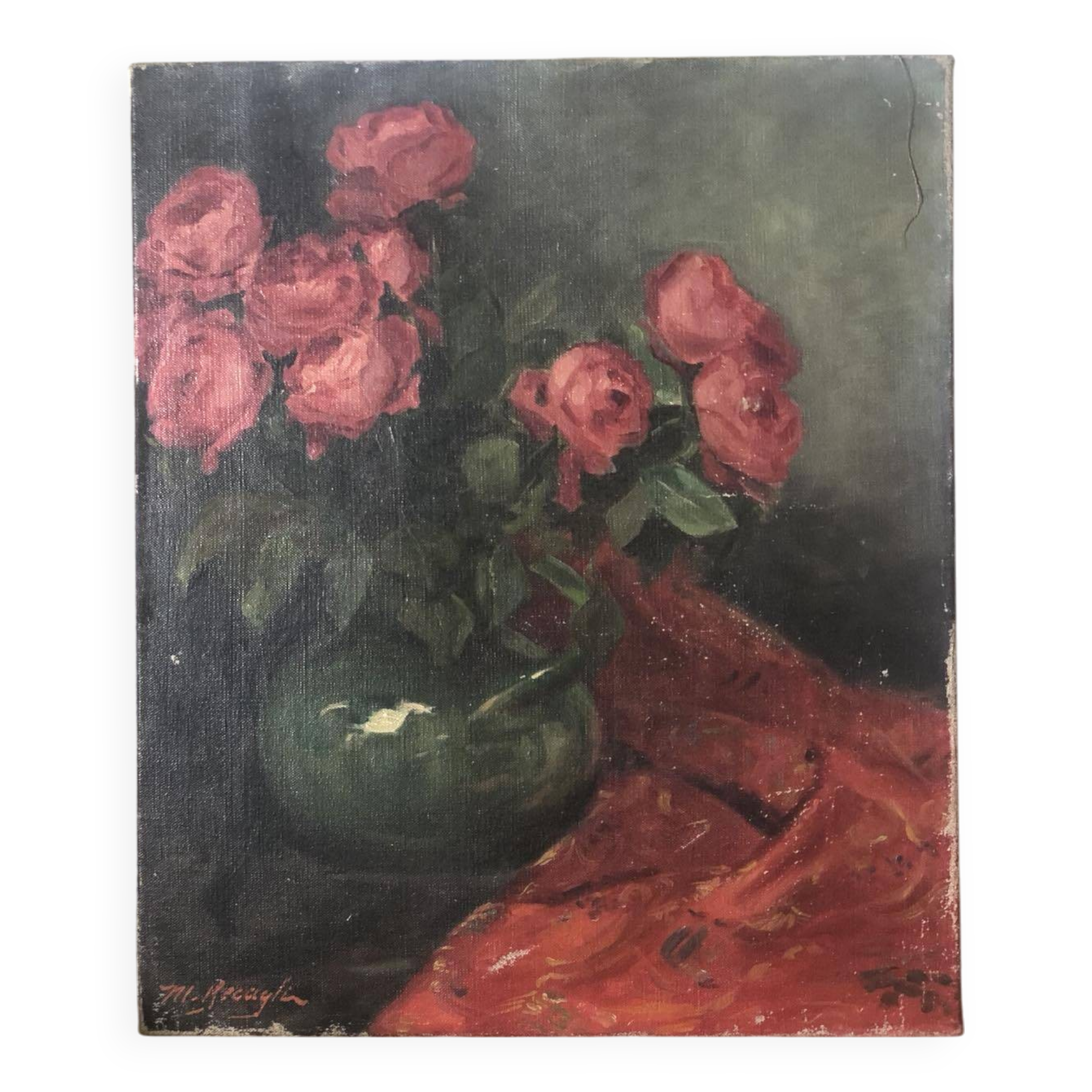 Oil painting on canvas HST signed. Bouquet of flowers, roses