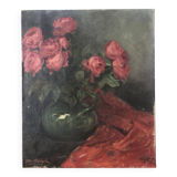 Oil painting on canvas HST signed. Bouquet of flowers, roses