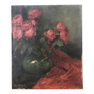 Oil painting on canvas HST signed. Bouquet of flowers, roses