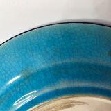Longwy enamel blue plate bird and peony pattern