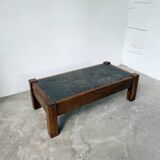 Table basse en chêne et ardoise 1950