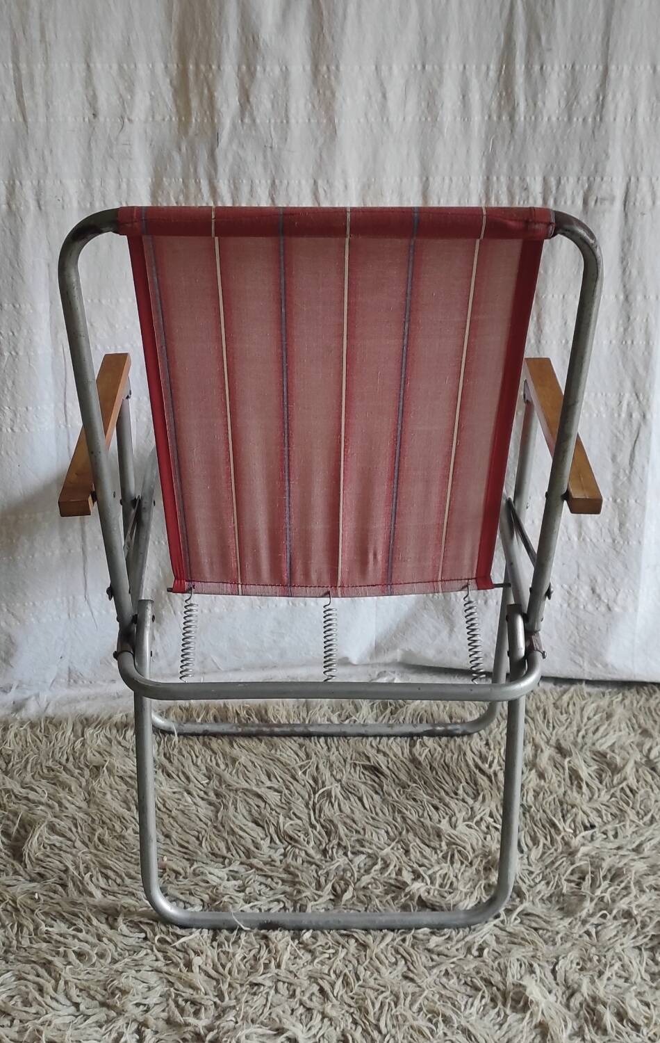 Vintage folding chair in metal and bayadère canvas - 1960s