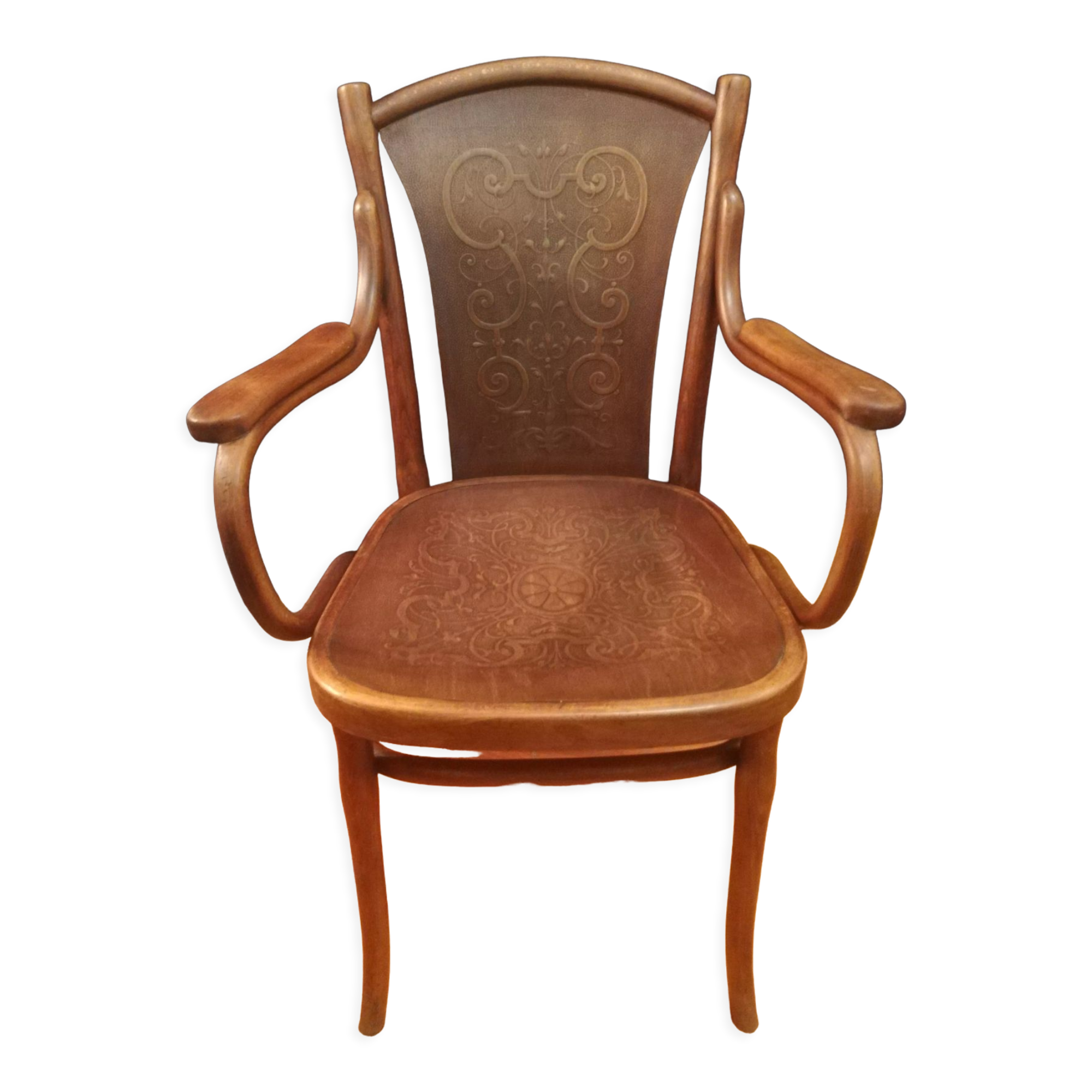 Thonet armchair in curved wood and stylized patterns