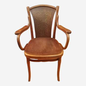 Thonet armchair in curved wood and stylized patterns