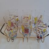 Set of 6 vintage glasses in their basket