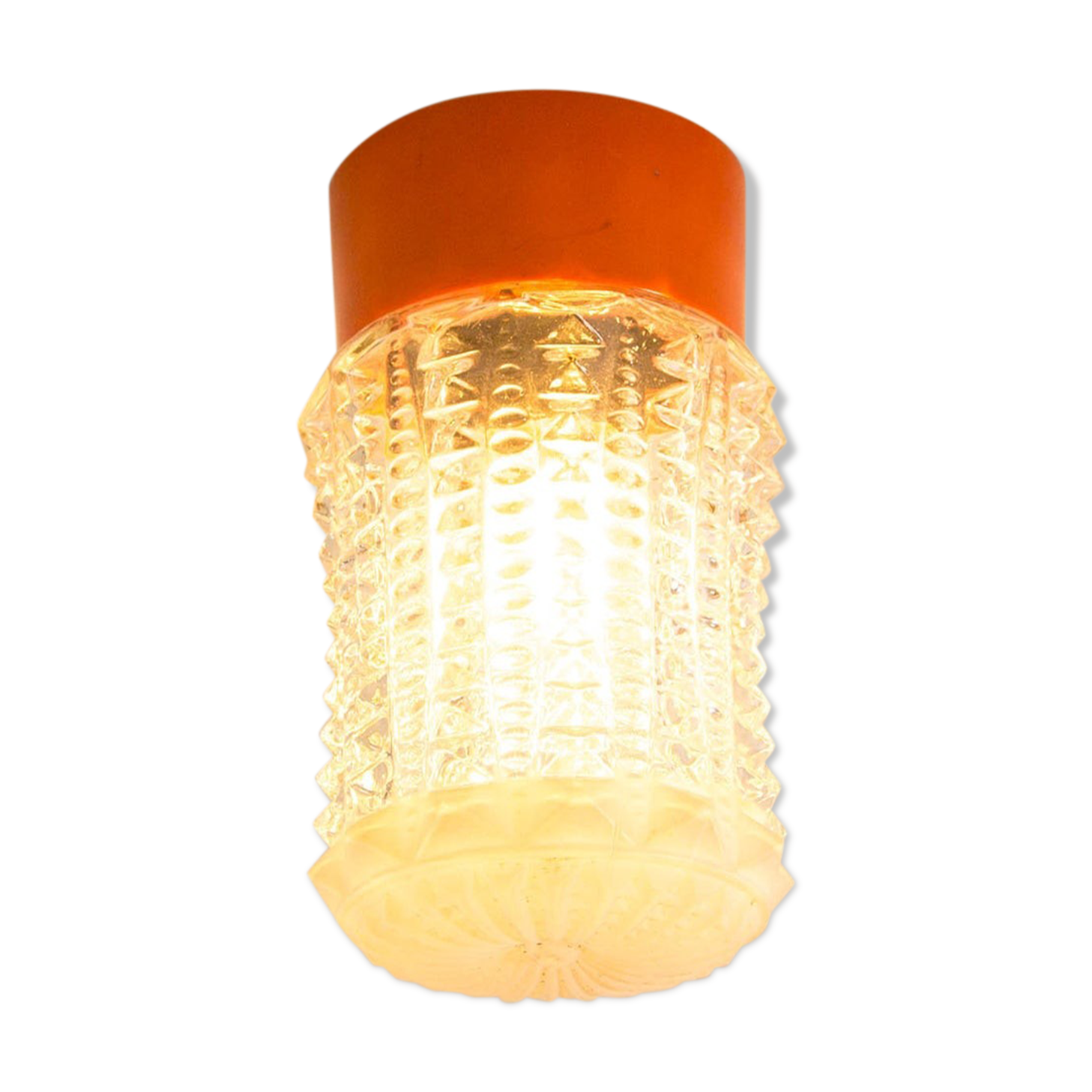 Built-in glass dome and vintage round orange base from the 70s