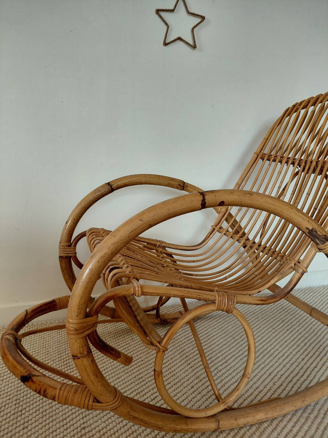 Natural rattan rocking chair - Vintage 1960s/70s