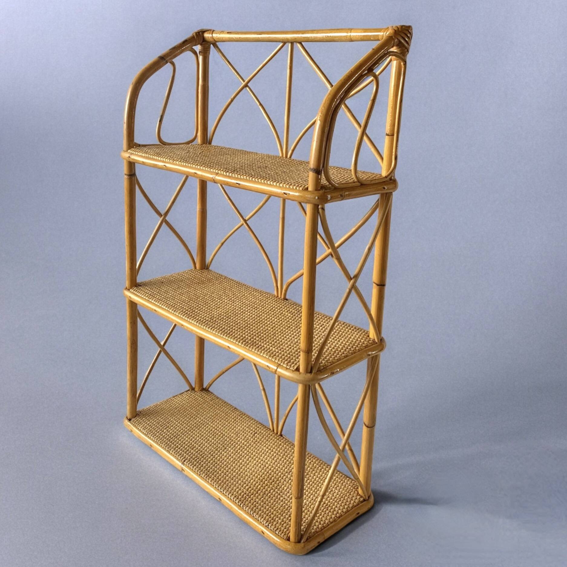 Vintage bamboo and rattan shelf