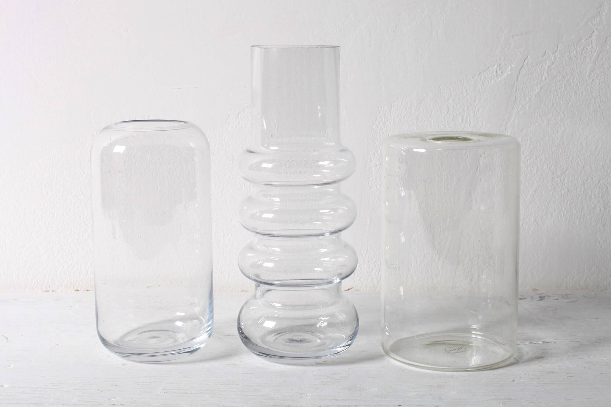 3 vases en verre transparent, Suède années 2000