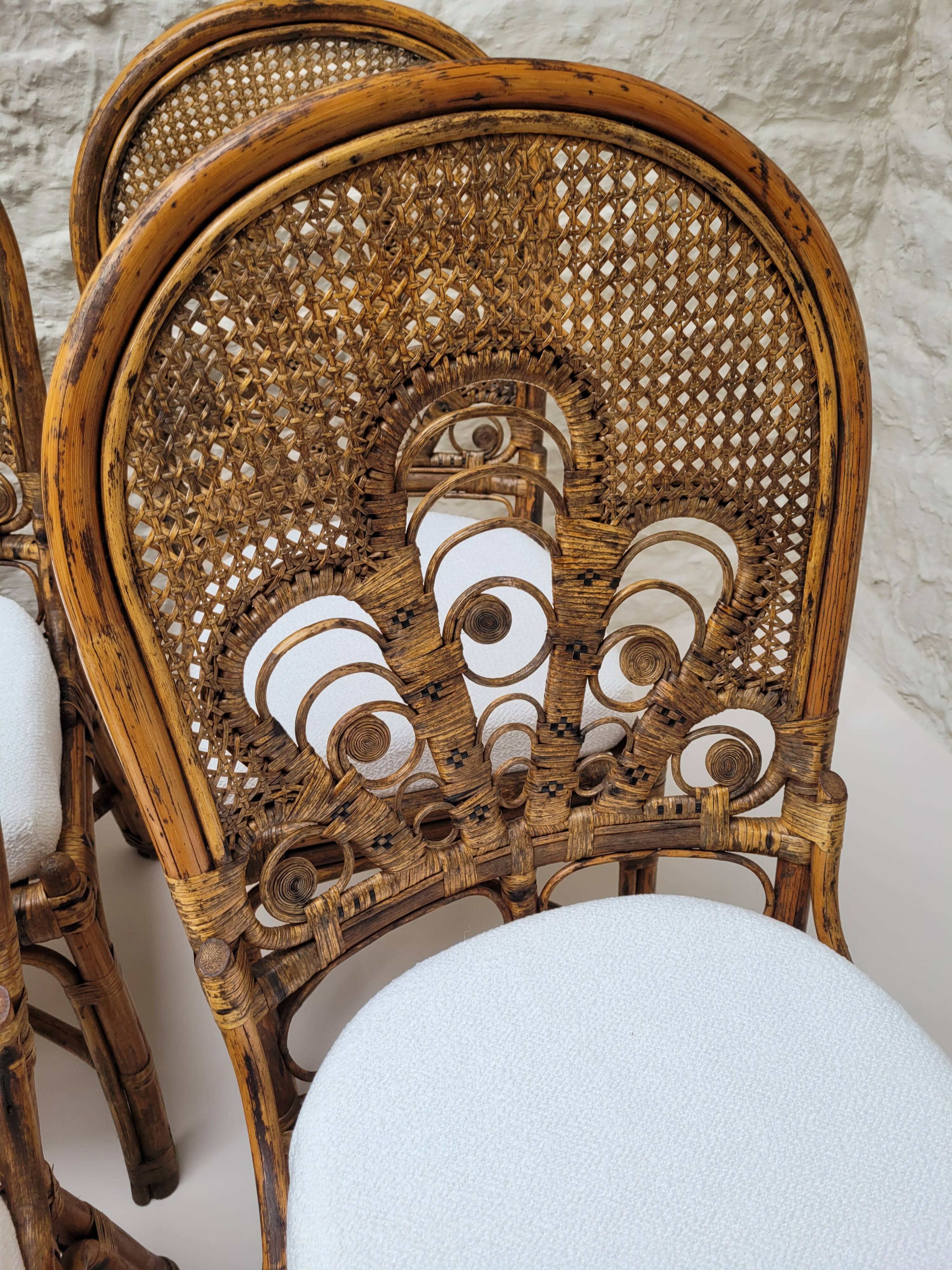 6 Vintage Emmanuelle Peacock Rattan Chairs