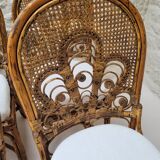 6 Vintage Emmanuelle Peacock Rattan Chairs