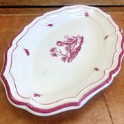Old oblong oval dish 41.5 x 27 Gien model landscape pink 1938/1960