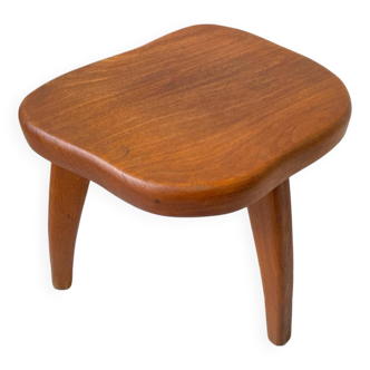 Brutalist tripod stool in solid elm, vintage design from the 60s