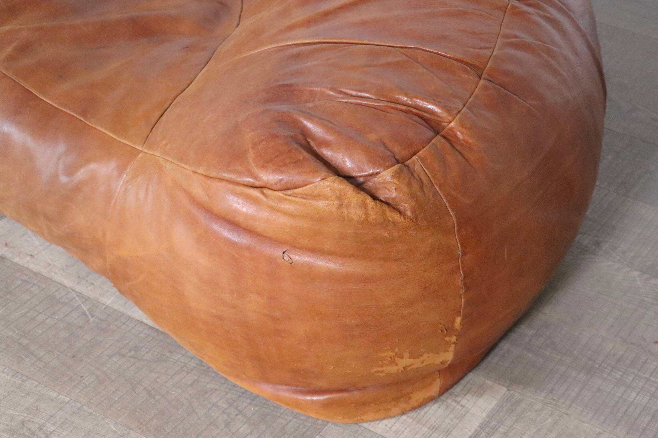 Croissant Sofa in Cognac Leather by Raphael Raffel for Honore Paris, 1970s