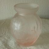 Glass vase press mold pink floral art deco decor