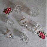 Set of 7 glasses with golden lines and frosted glass, circa 1950
