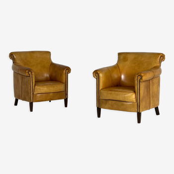 Set of 2 leather club armchairs