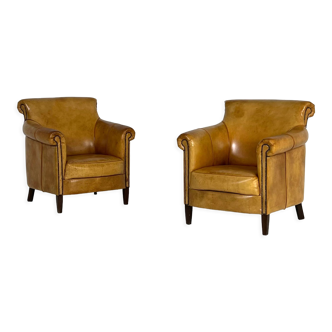 Set of 2 leather club armchairs