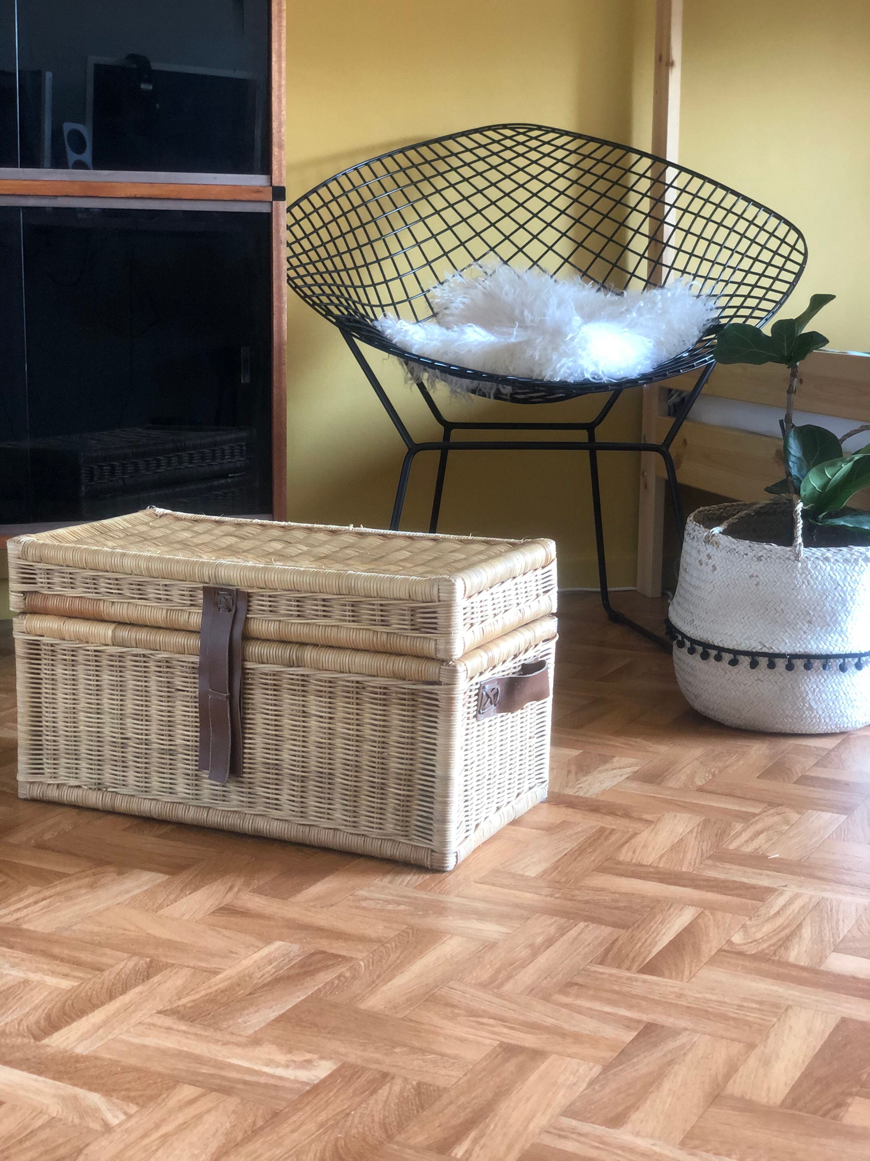 Rattan and leather trunk