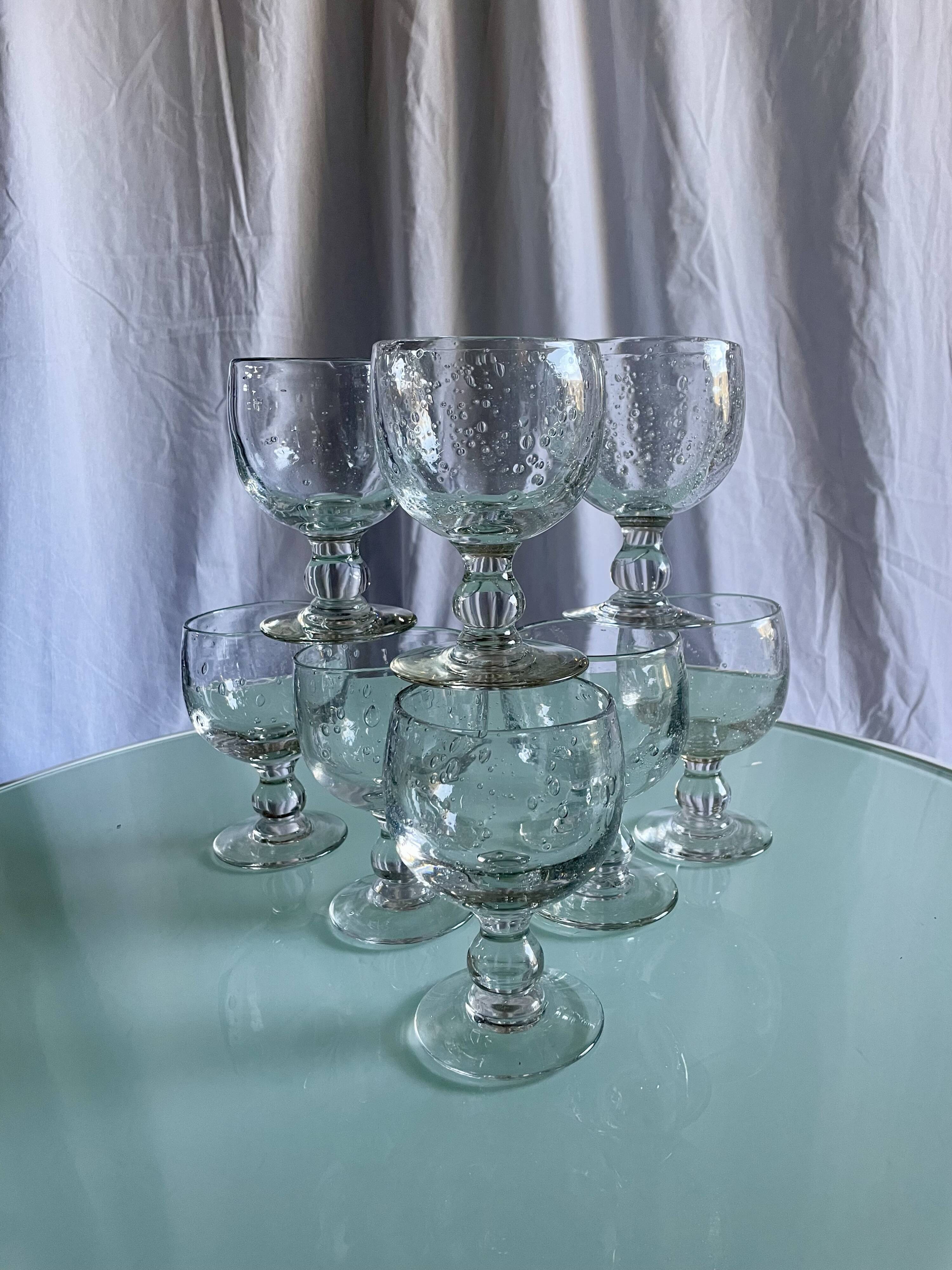 Vintage Biot-style bubbled stemmed glasses
